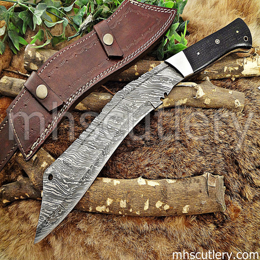 Damascus Steel Kukri Machete Knife / Bull Horn Handle | mhscutlery