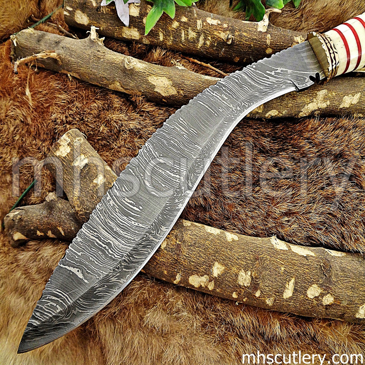 Hand Forged Damascus Steel Rat Tail Kukri / Bone Handle | mhscutlery
