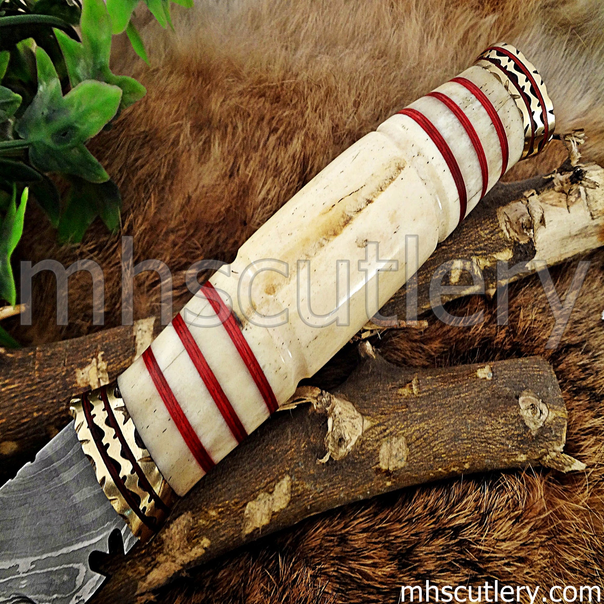Hand Forged Damascus Steel Rat Tail Kukri / Bone Handle | mhscutlery