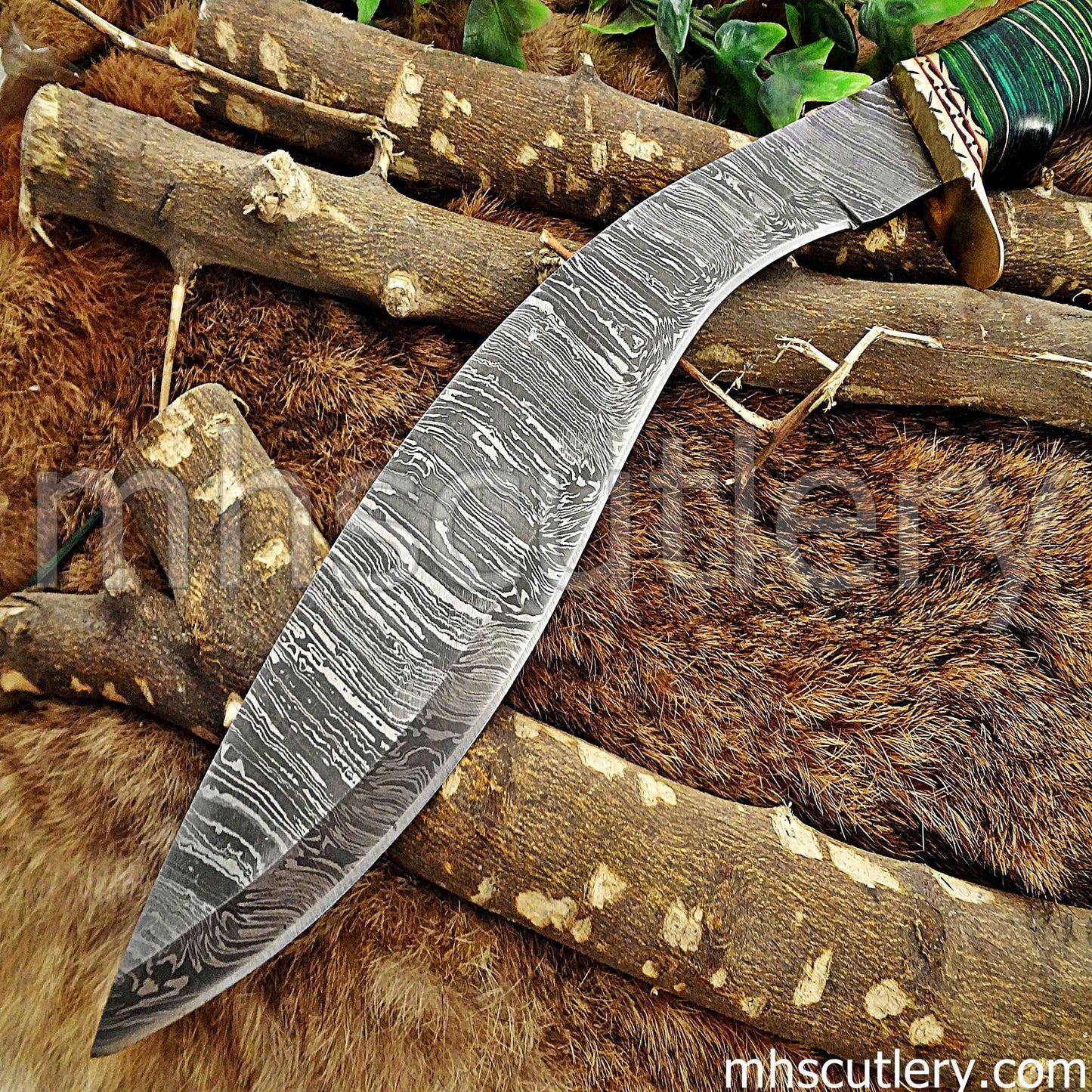 Custom Hand Forged Damascus Steel Bushcraft Kukri Knife | mhscutlery