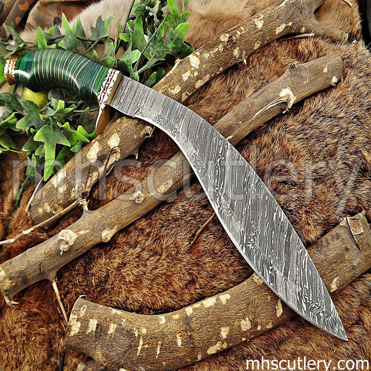 Custom Hand Forged Damascus Steel Bushcraft Kukri Knife | mhscutlery