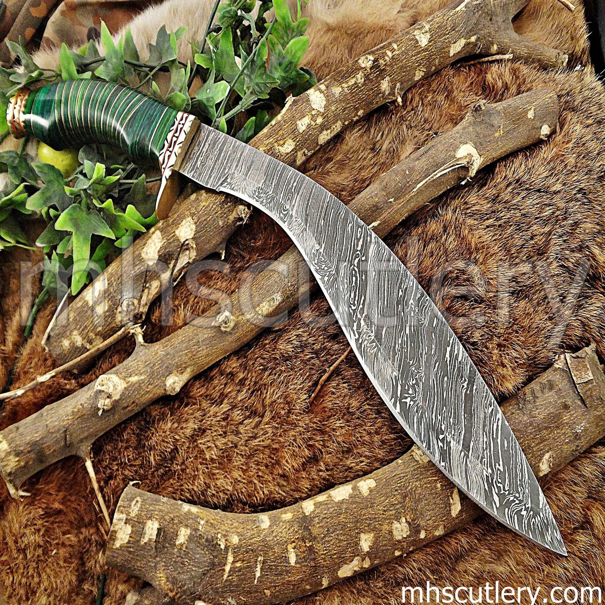 Custom Hand Forged Damascus Steel Bushcraft Kukri Knife | mhscutlery