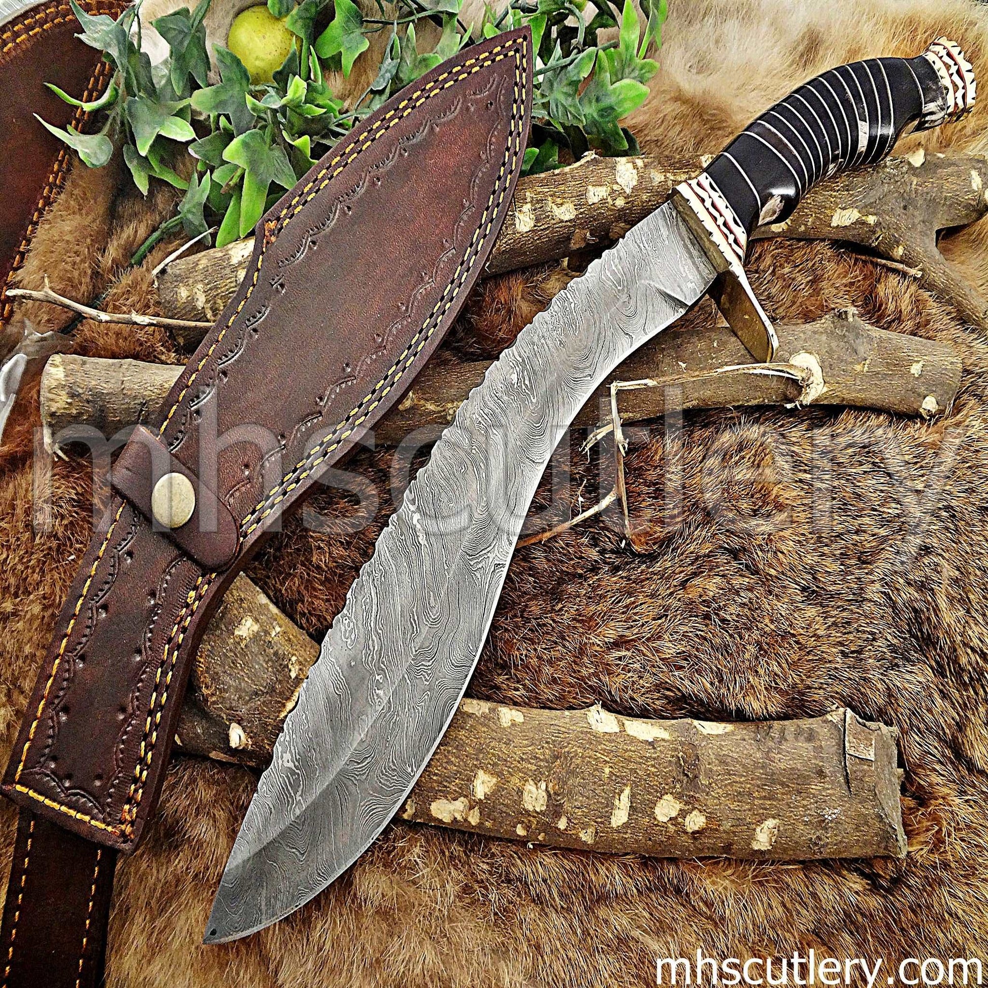 Custom Hand Forged Damascus Steel Survival Kukri | mhscutlery