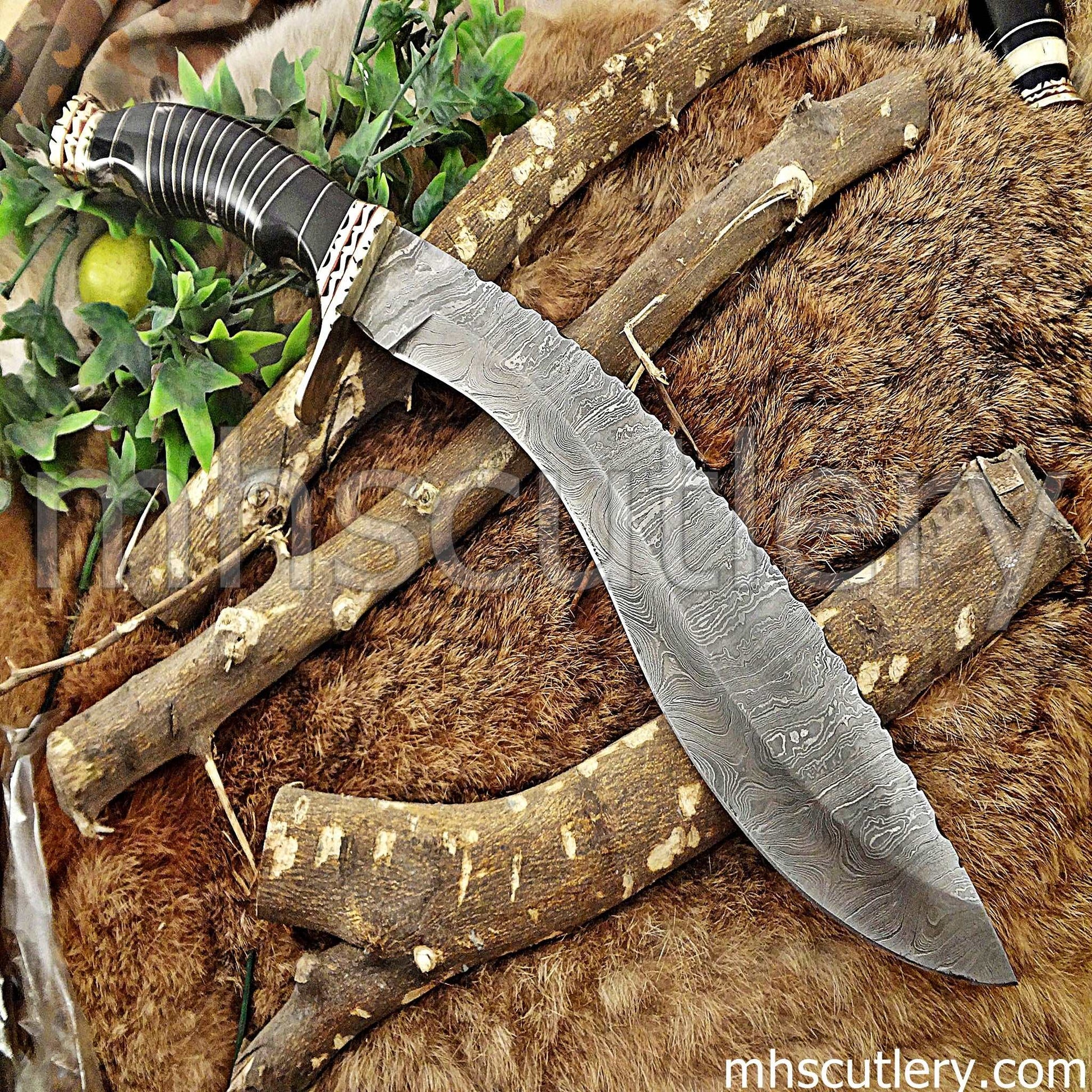 Custom Hand Forged Damascus Steel Survival Kukri | mhscutlery