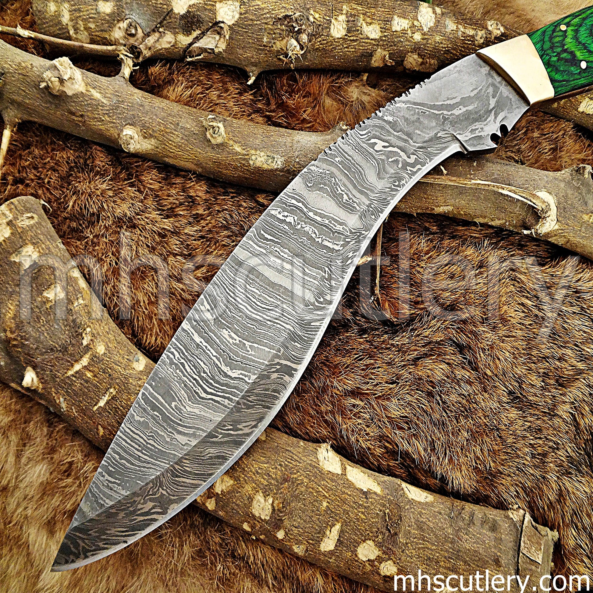 Damascus Steel Hunting Kukri Machete Knife | mhscutlery