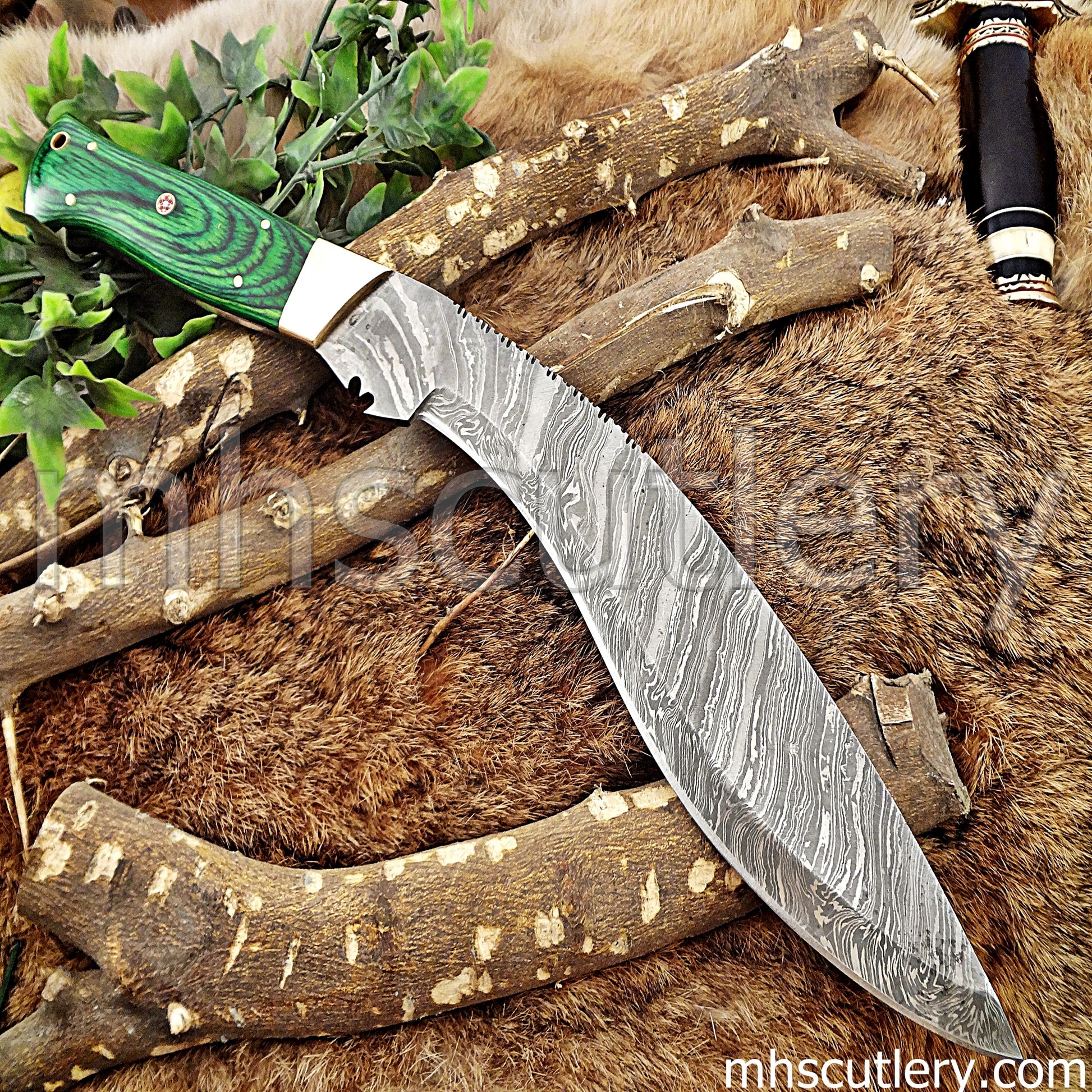 Damascus Steel Hunting Kukri Machete Knife | mhscutlery