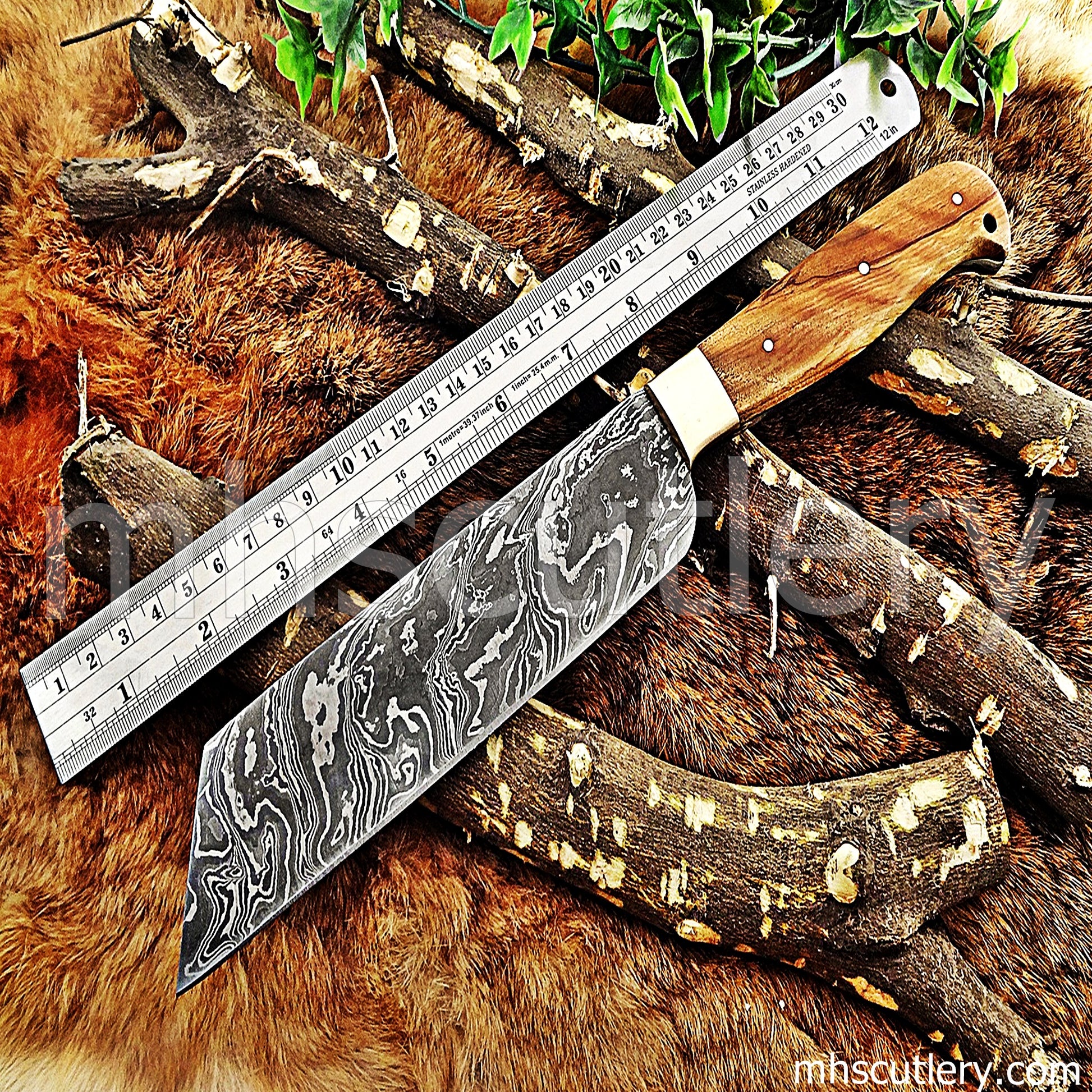 Handmade Damascus Steel Vegetable Cleaver | mhscutlery