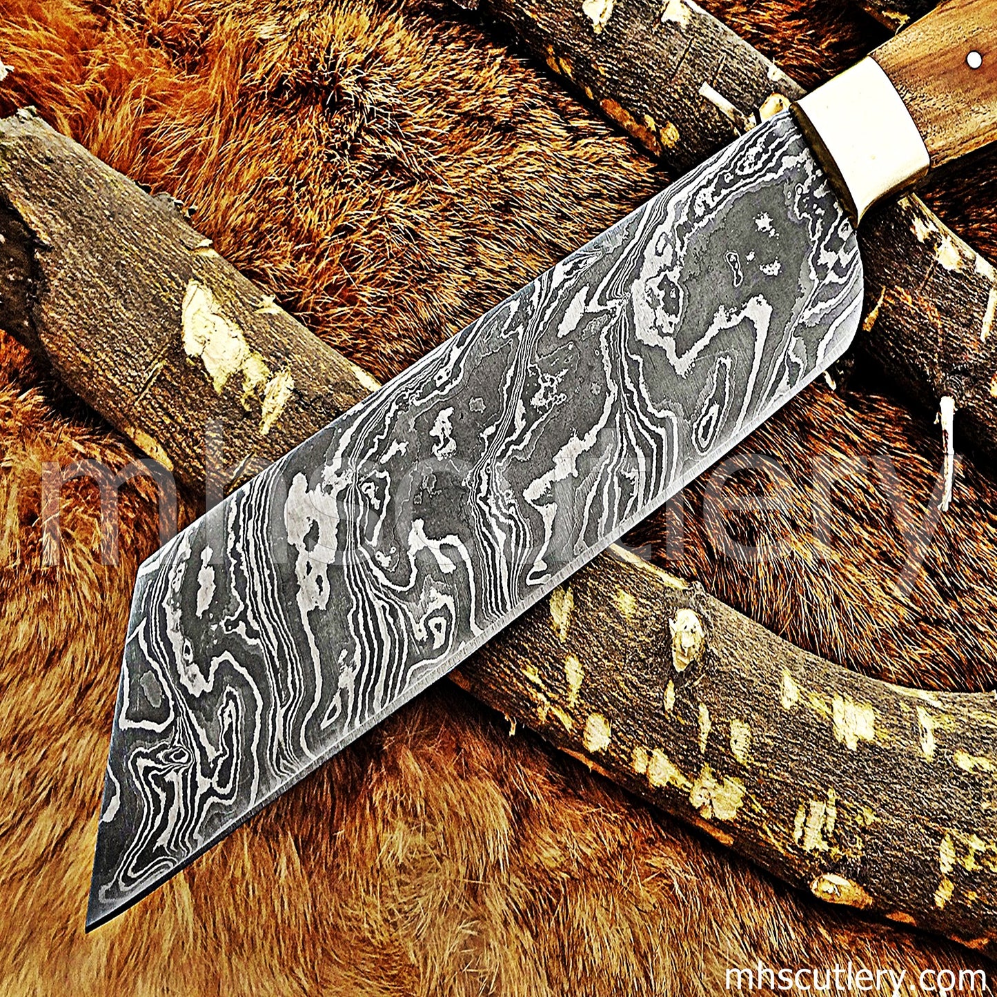 Handmade Damascus Steel Vegetable Cleaver | mhscutlery