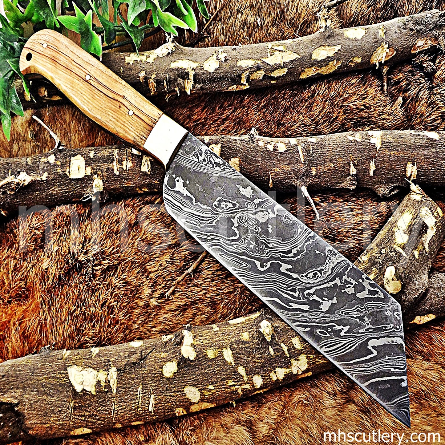 Handmade Damascus Steel Vegetable Cleaver | mhscutlery