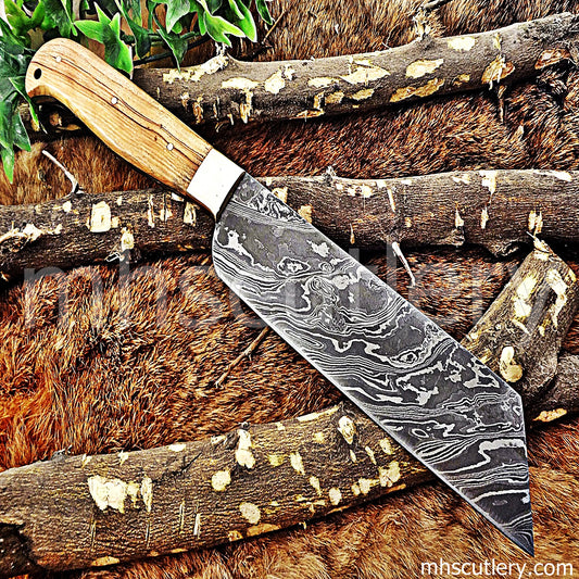 Handmade Damascus Steel Vegetable Cleaver | mhscutlery