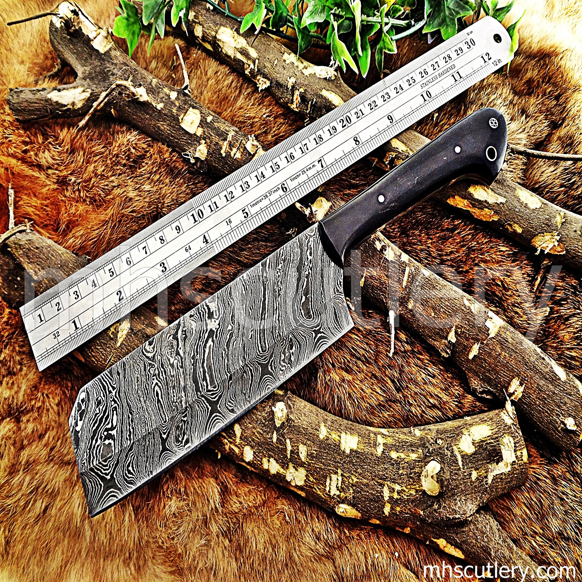 Custom Handmade Damascus Steel Meat Cleaver | mhscutlery