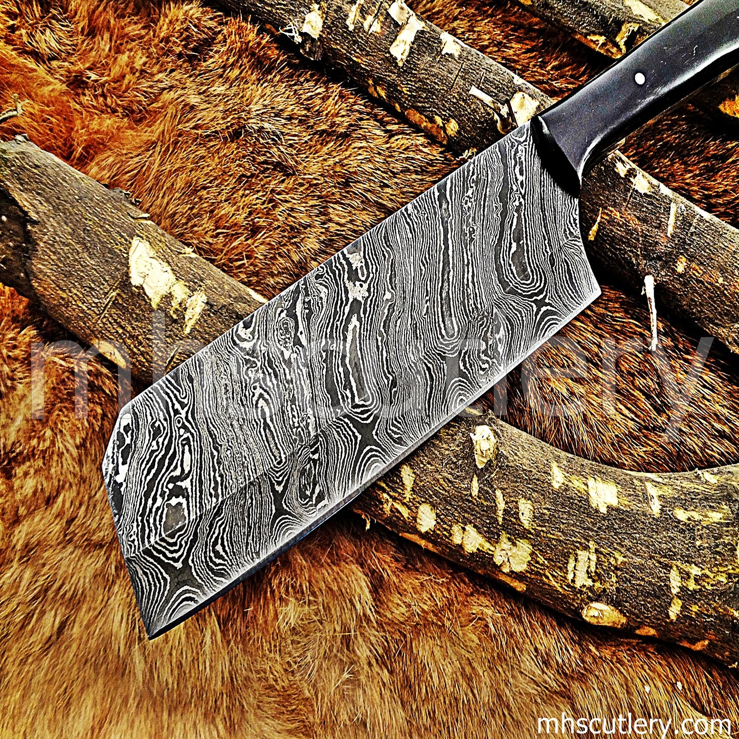 Custom Handmade Damascus Steel Meat Cleaver | mhscutlery