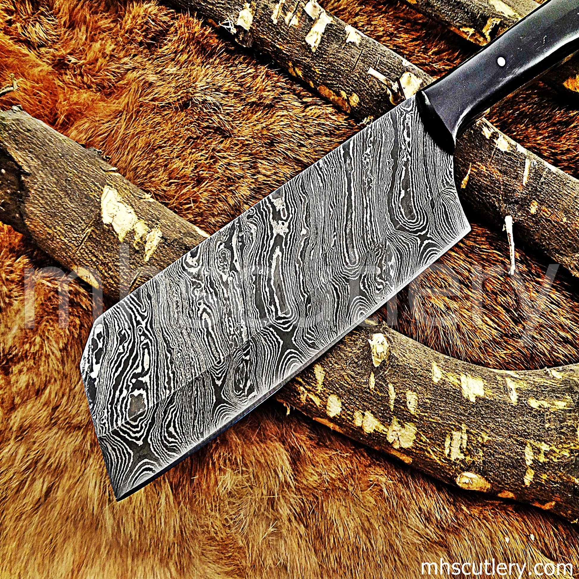Custom Handmade Damascus Steel Meat Cleaver | mhscutlery