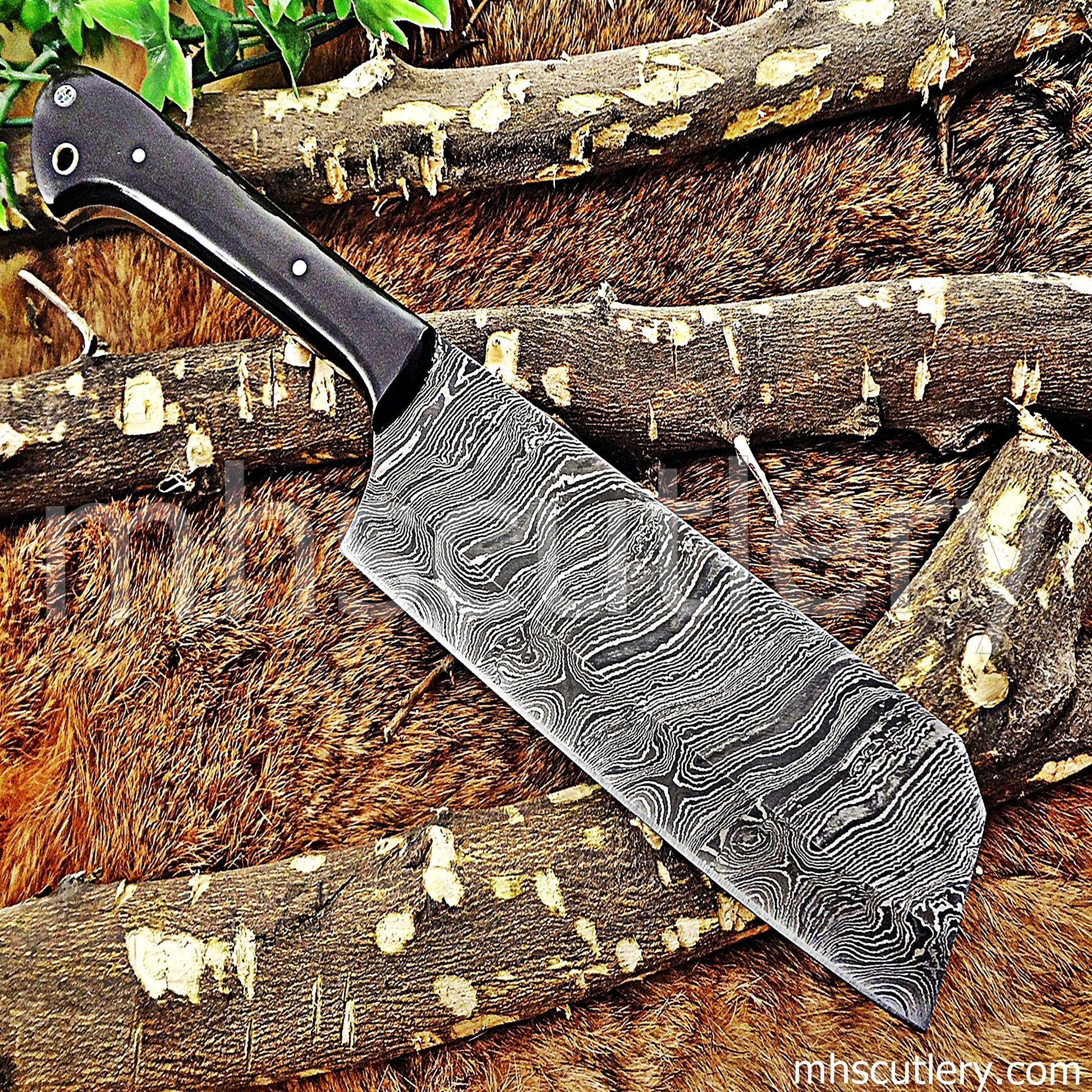 Custom Handmade Damascus Steel Meat Cleaver | mhscutlery