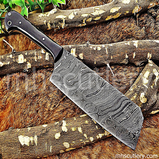 Custom Handmade Damascus Steel Meat Cleaver | mhscutlery
