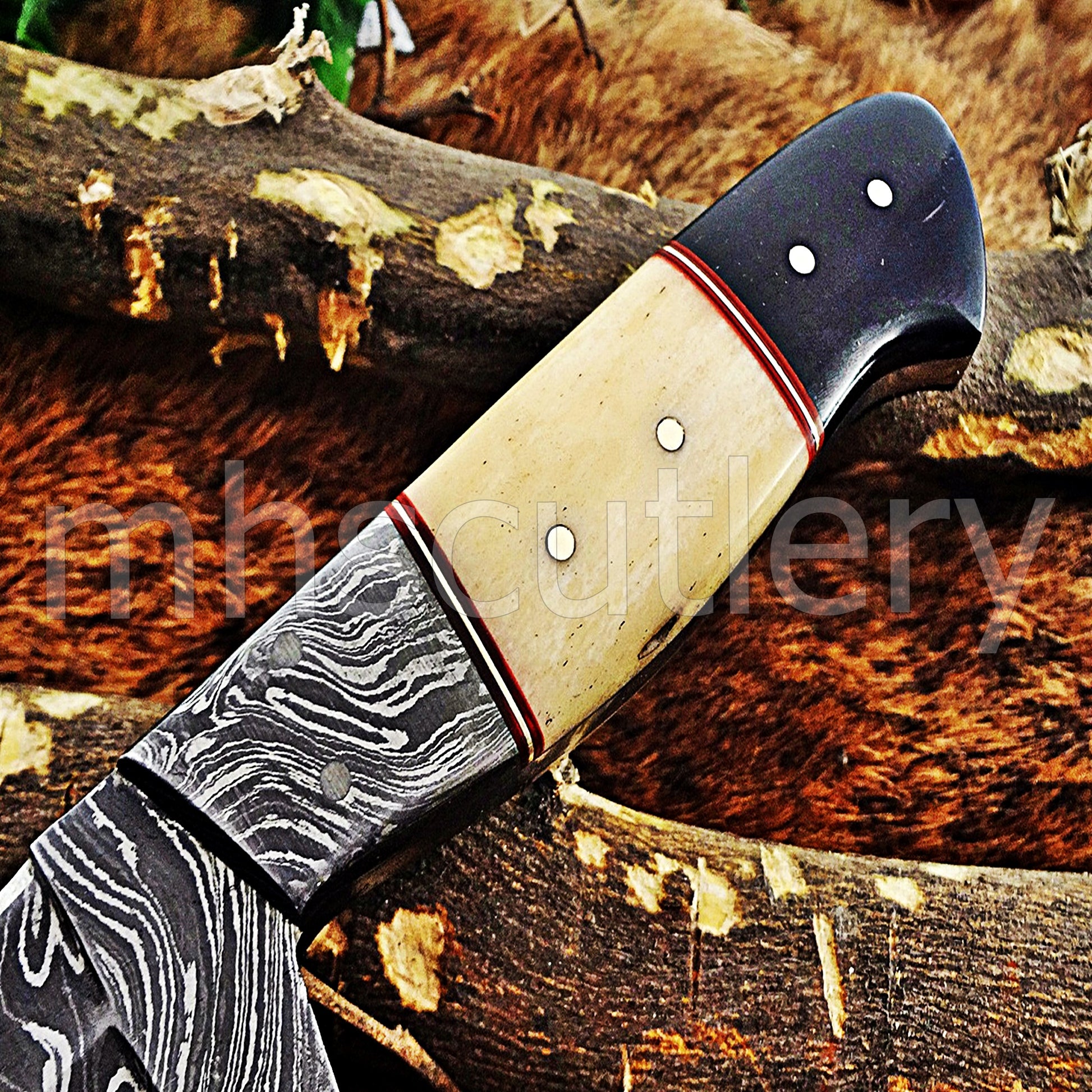 Damascus Steel Fixed Blade Hunting Skinner Knife | mhscutlery