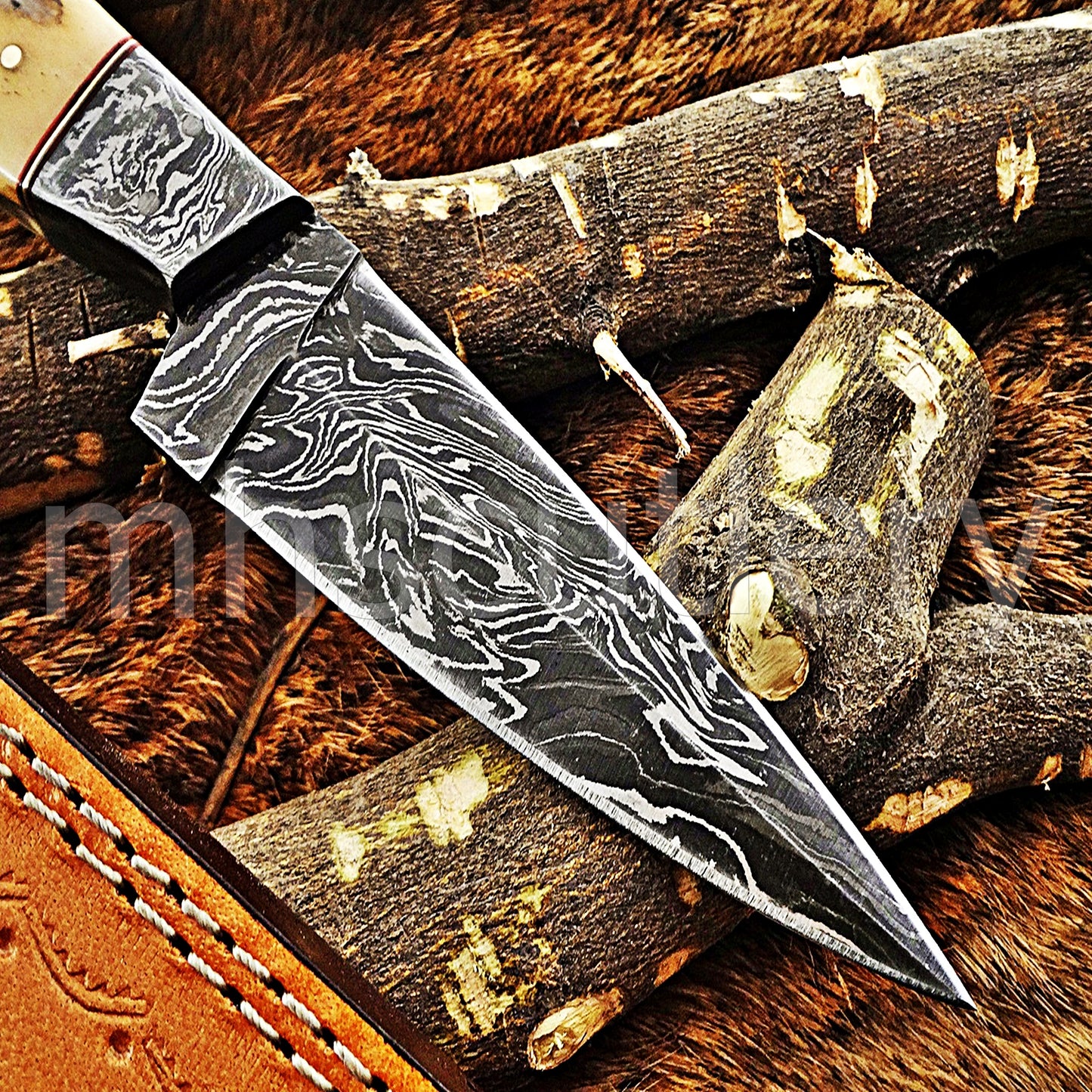 Damascus Steel Fixed Blade Hunting Skinner Knife | mhscutlery