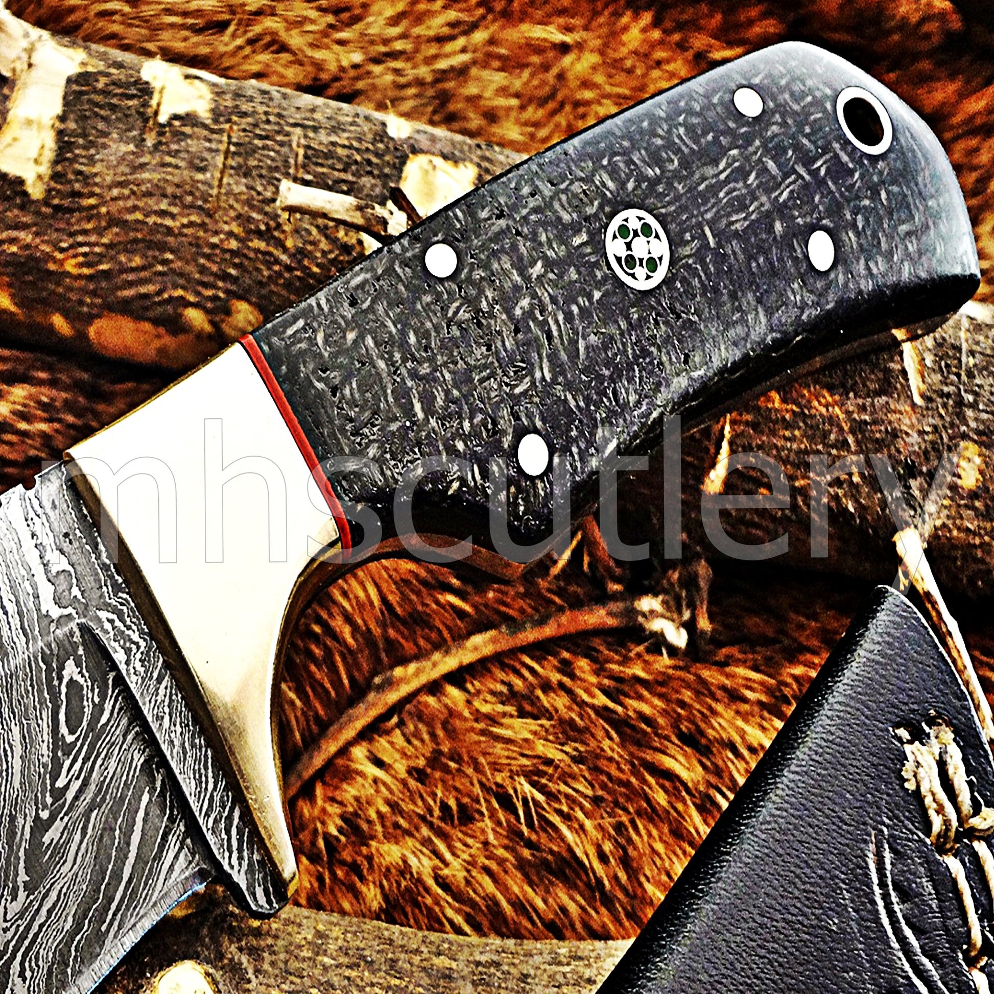 Custom Made Damascus Steel Mini Hunter Skinning Knife / Micarta Handle | mhscutlery