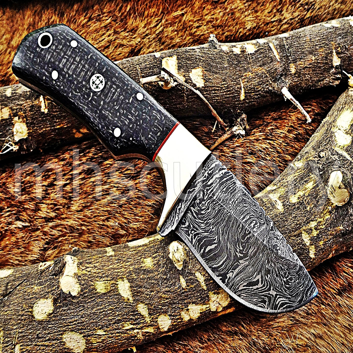 Custom Made Damascus Steel Mini Hunter Skinning Knife / Micarta Handle | mhscutlery