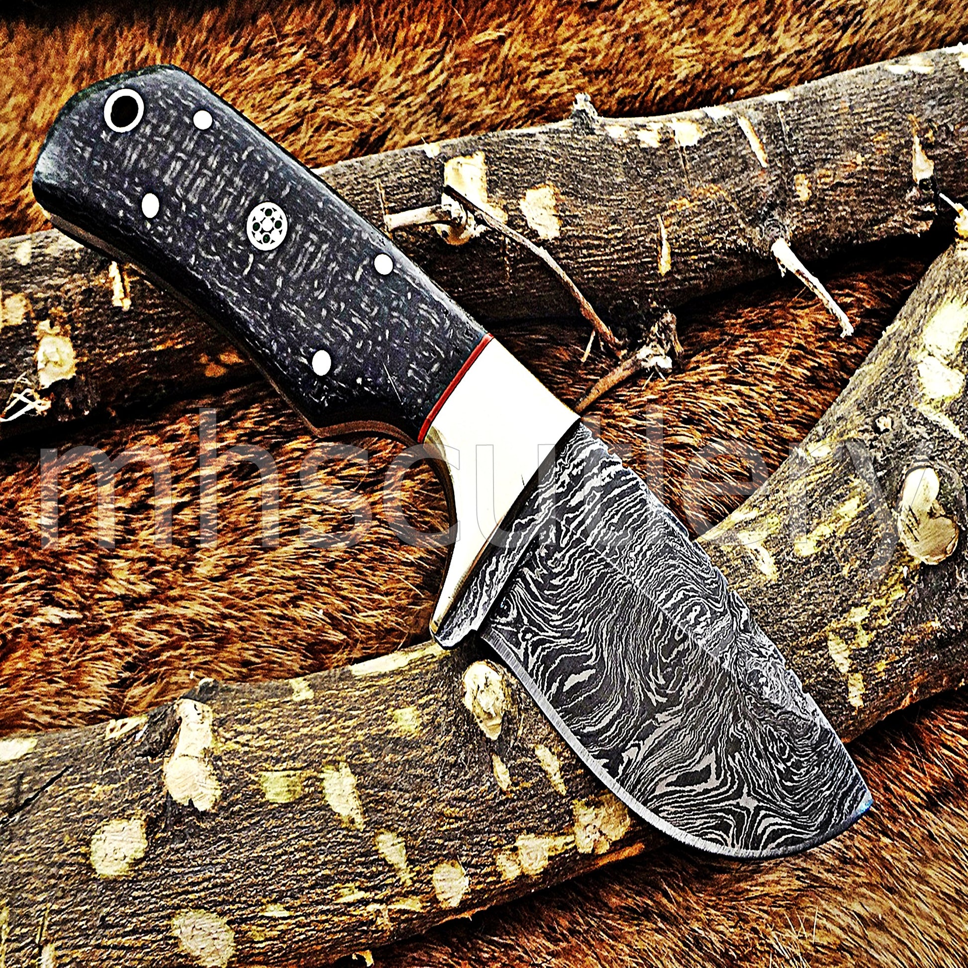 Custom Made Damascus Steel Mini Hunter Skinning Knife / Micarta Handle | mhscutlery