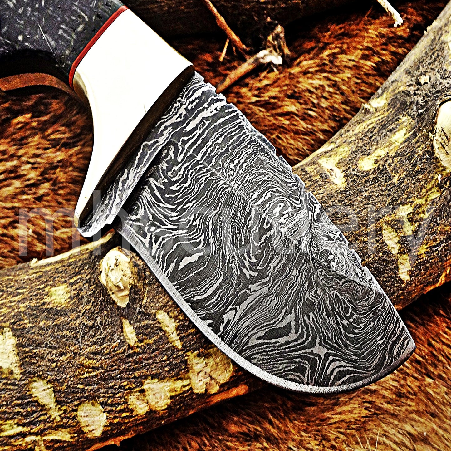Custom Made Damascus Steel Mini Hunter Skinning Knife / Micarta Handle | mhscutlery