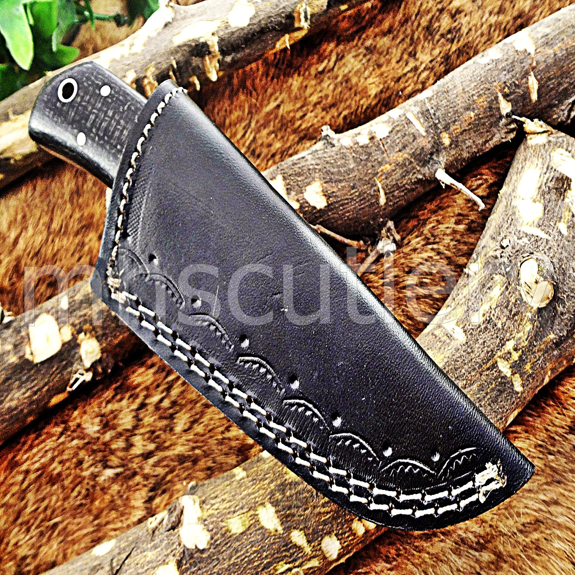 Custom Made Damascus Steel Mini Hunter Skinning Knife / Micarta Handle | mhscutlery
