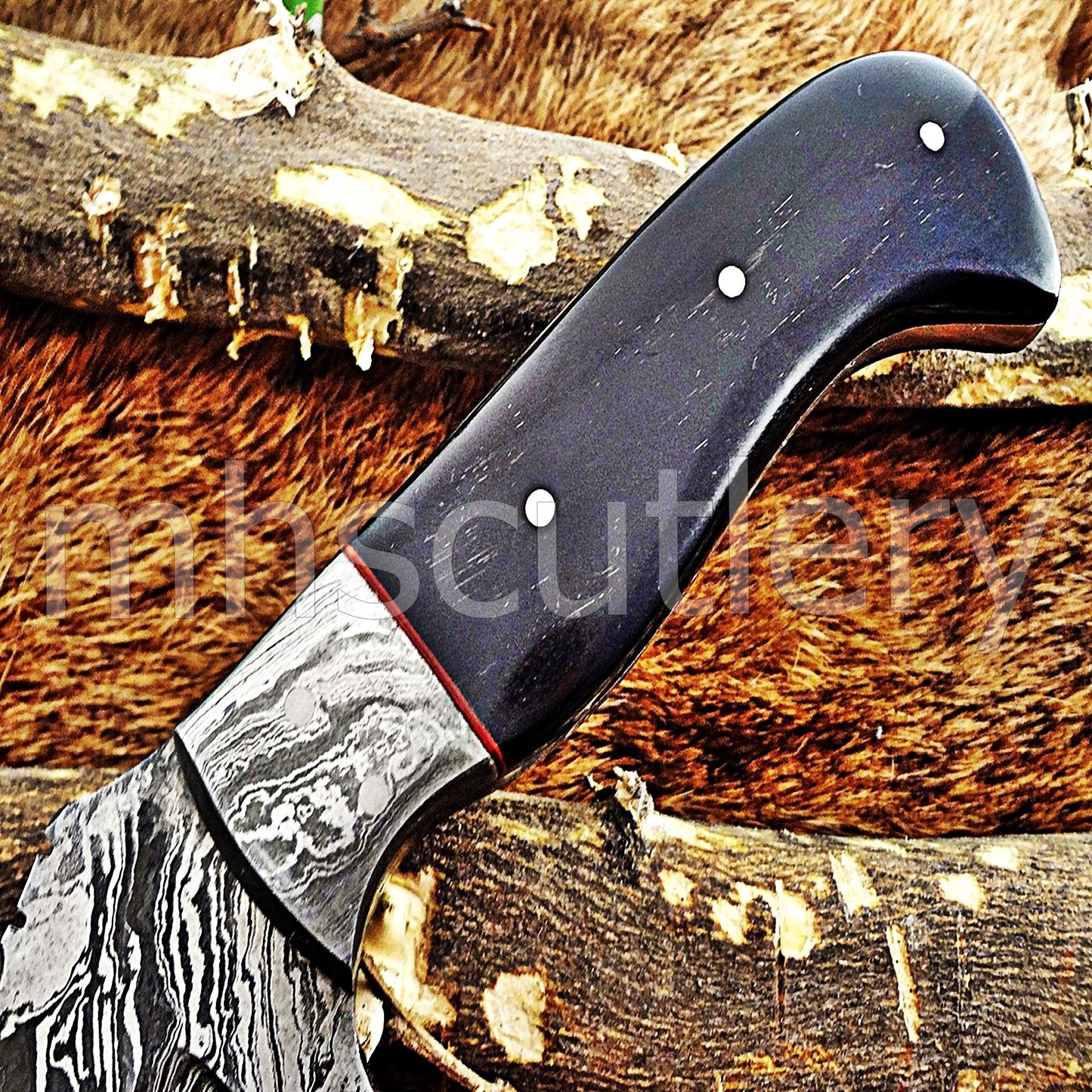 Hand Forged Damascus Steel Tanto Skinner Hunting Knife / Bull Horn | mhscutlery