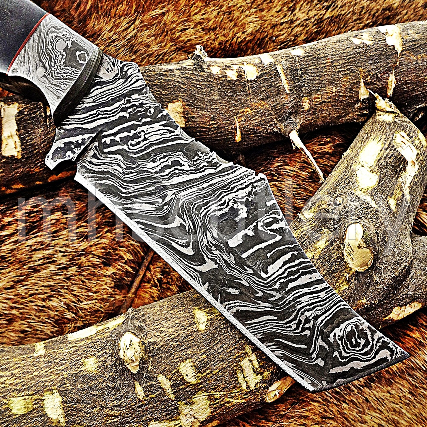 Hand Forged Damascus Steel Tanto Skinner Hunting Knife / Bull Horn | mhscutlery
