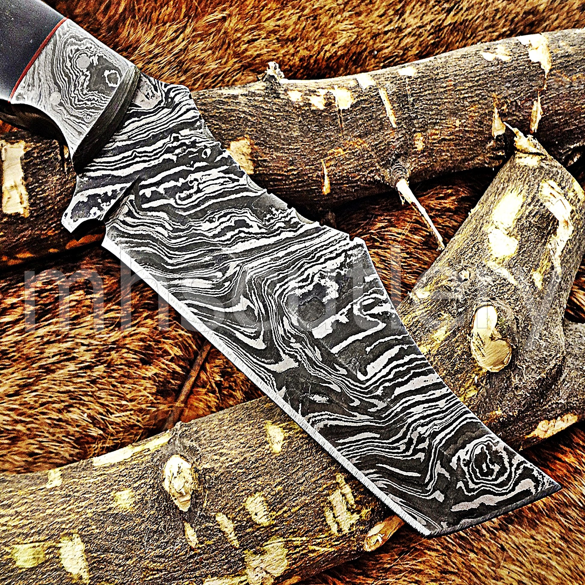Hand Forged Damascus Steel Tanto Skinner Hunting Knife / Bull Horn | mhscutlery