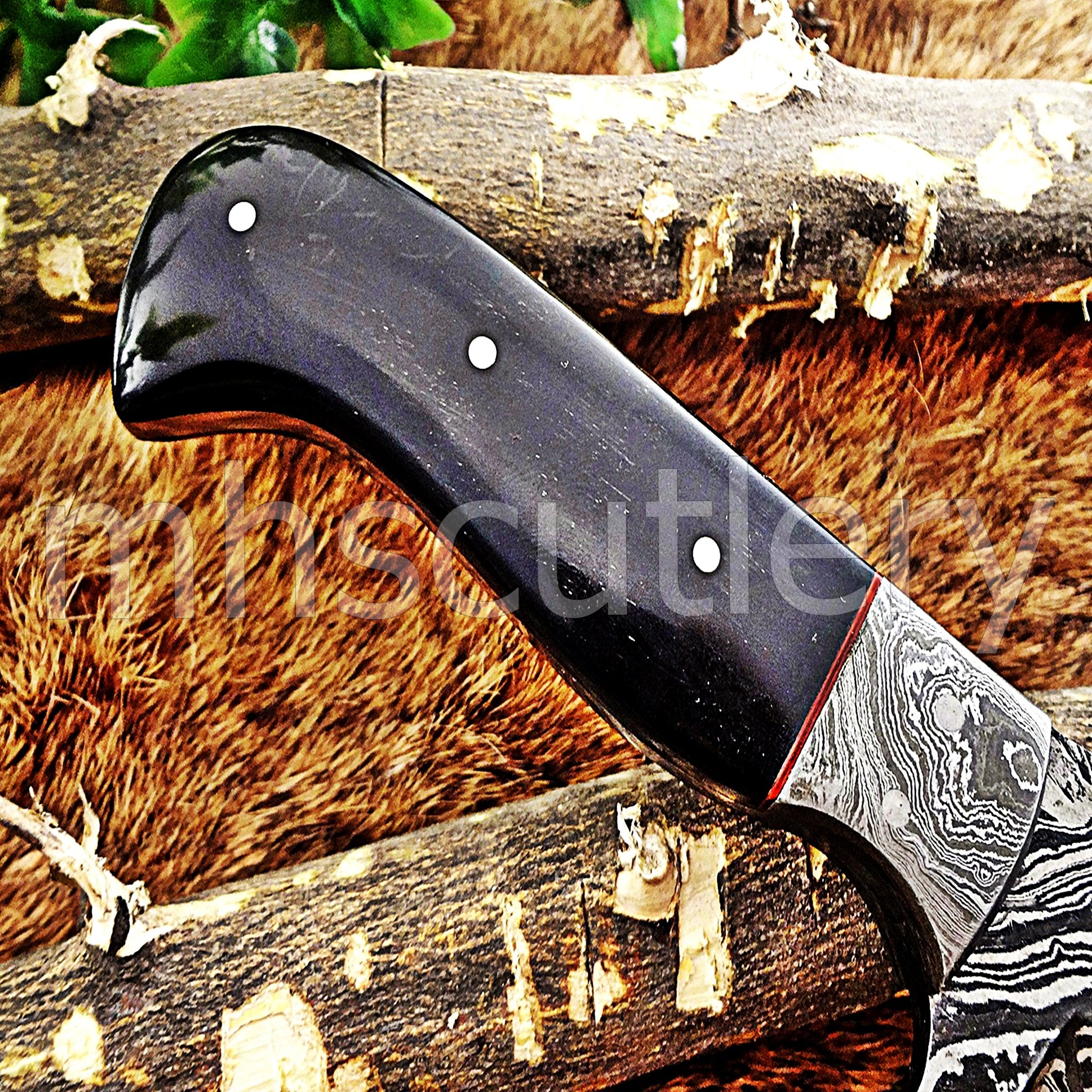 Hand Forged Damascus Steel Tanto Skinner Hunting Knife / Bull Horn | mhscutlery