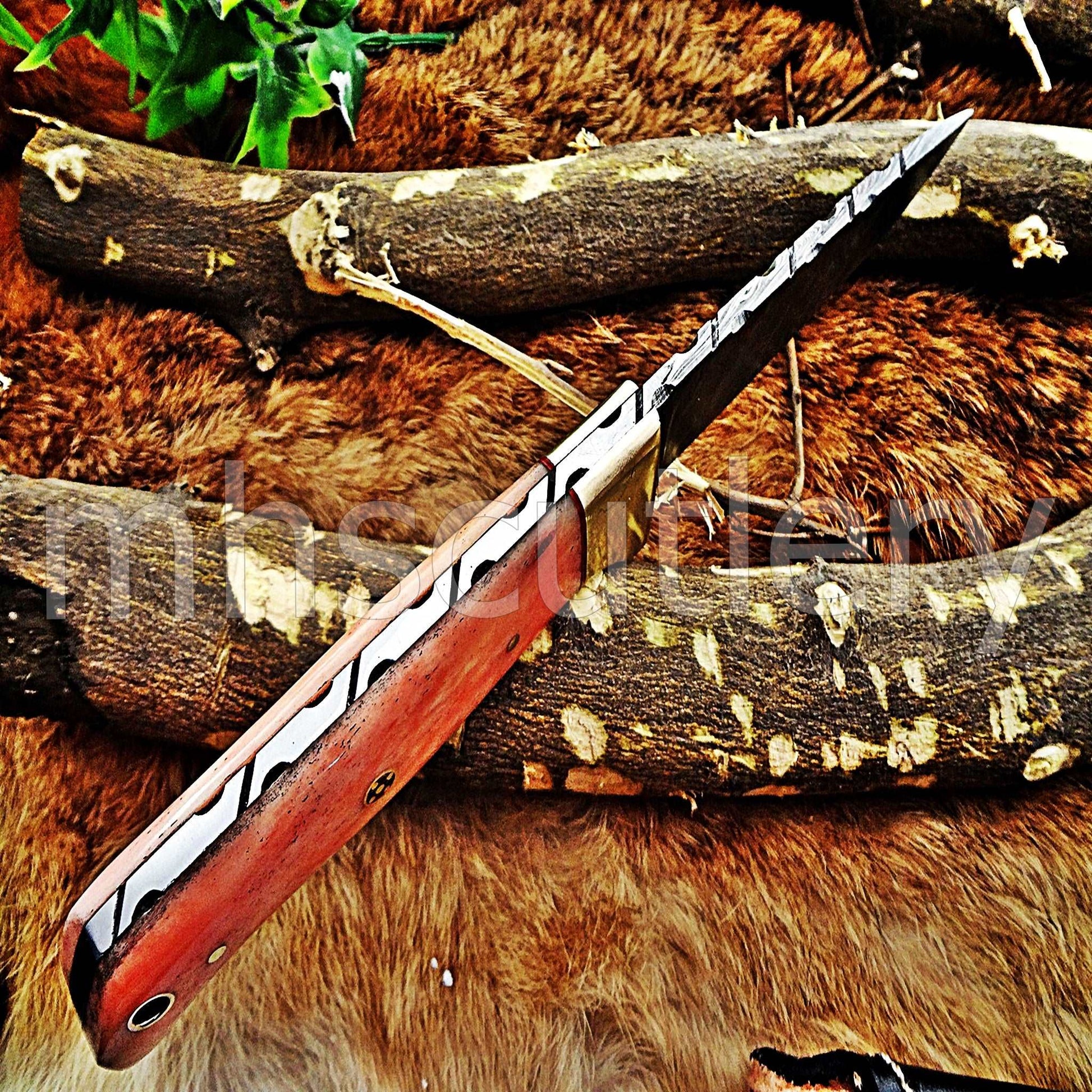 Custom Hand Forged Damascus Steel Hunter Skinner Knife / Pink Handle | mhscutlery