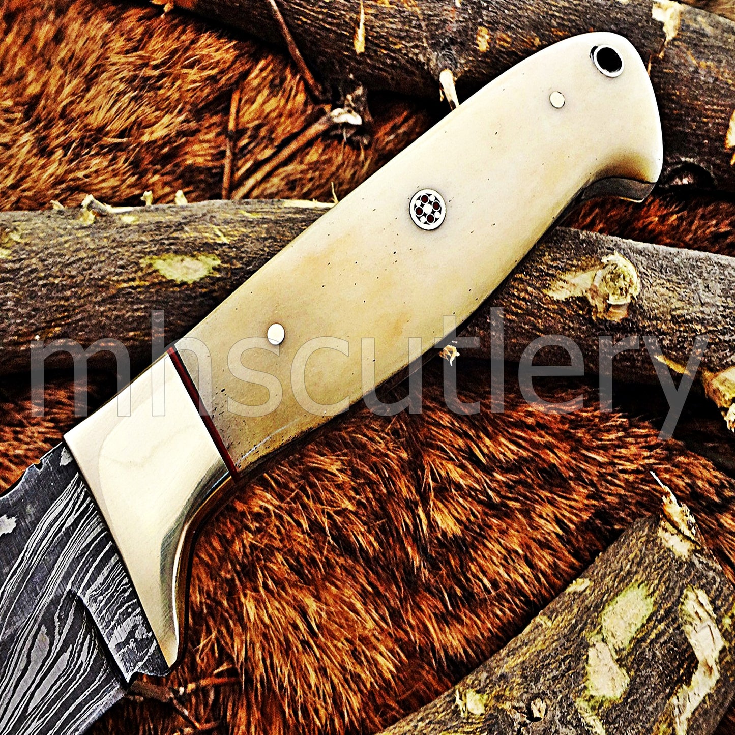 Damascus Steel Slim Skinner Knife / Bone Handle | mhscutlery