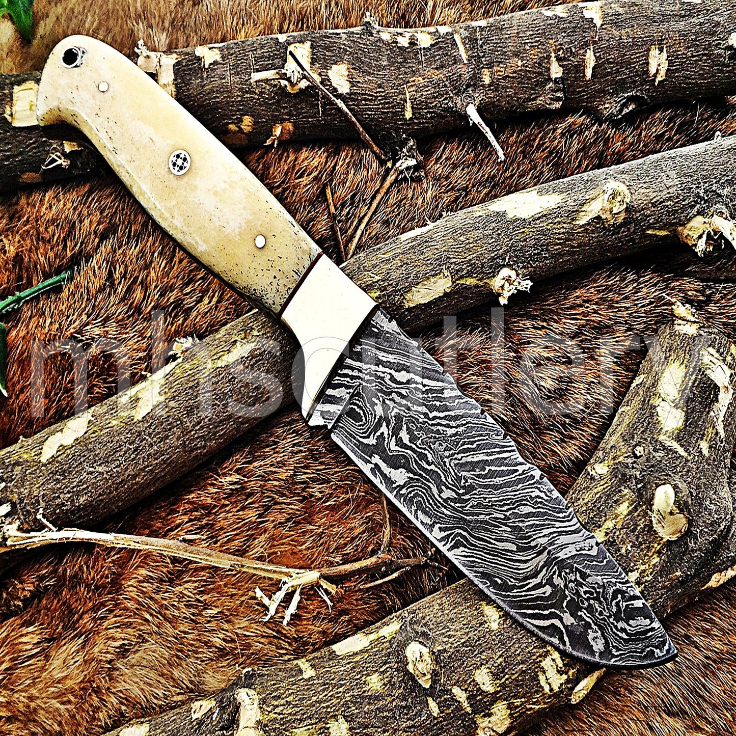 Damascus Steel Slim Skinner Knife / Bone Handle | mhscutlery