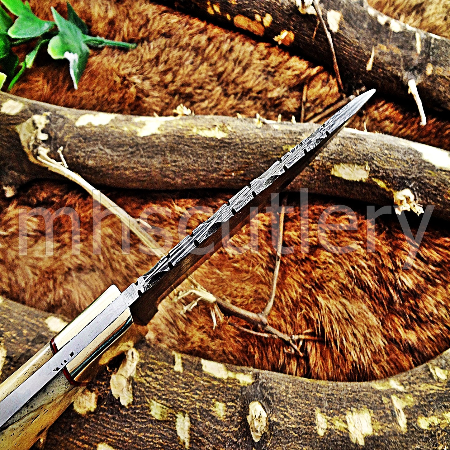 Damascus Steel Slim Skinner Knife / Bone Handle | mhscutlery