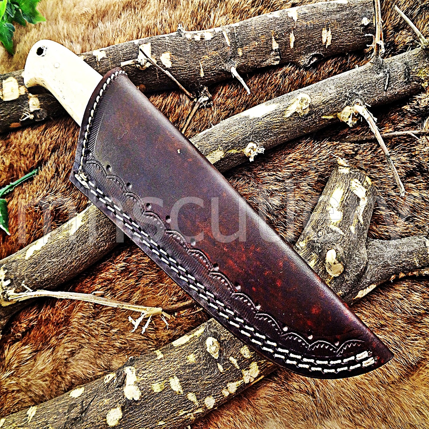 Damascus Steel Slim Skinner Knife / Bone Handle | mhscutlery