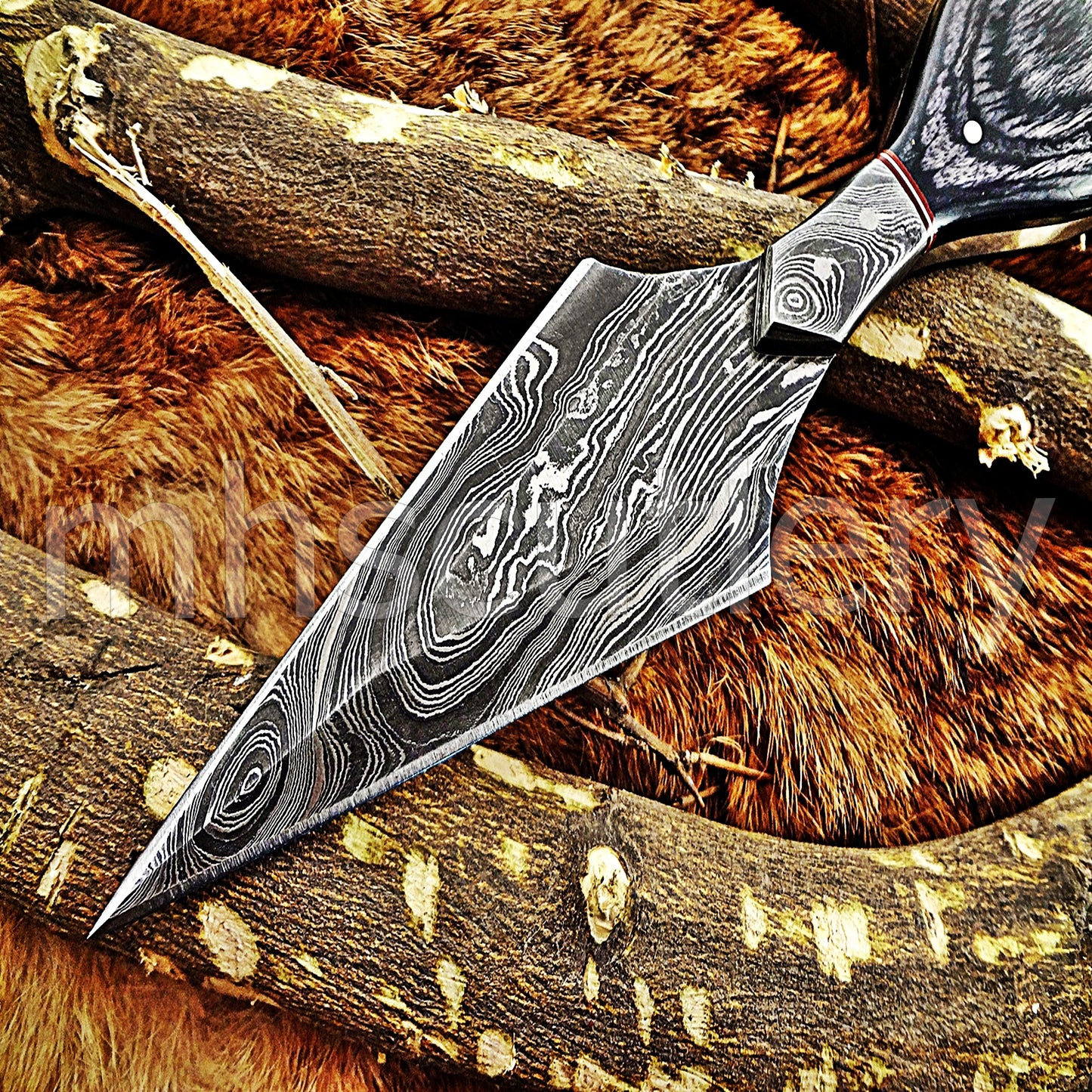 Handmade Damascus Steel Tactical Push Dagger With Pakka Wood Handle | mhscutlery