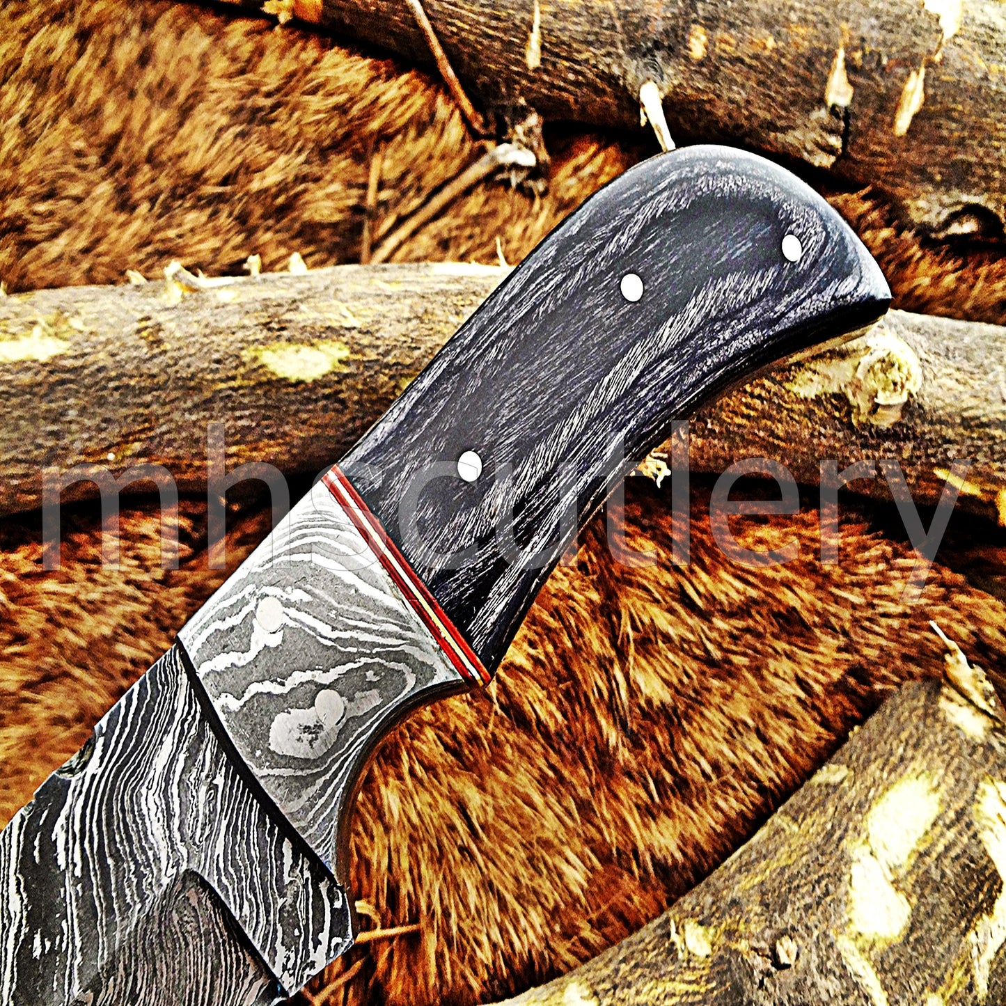 Damascus Steel Gut Hook Skinning Knife / Pakka Wood Handle | mhscutlery
