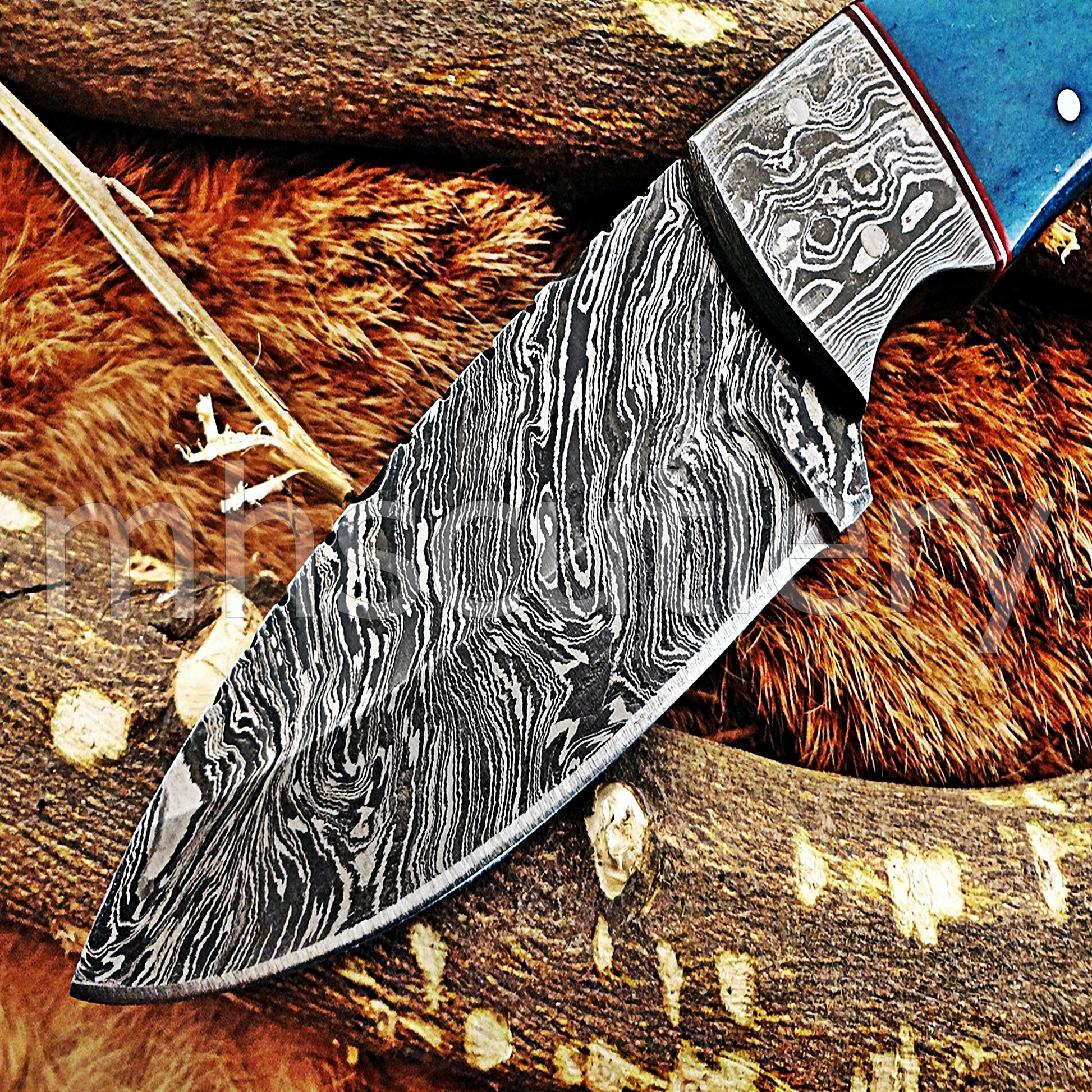 Damascus Steel Fixed Blade Hunting Skinner Knife / Bone Handle | mhscutlery