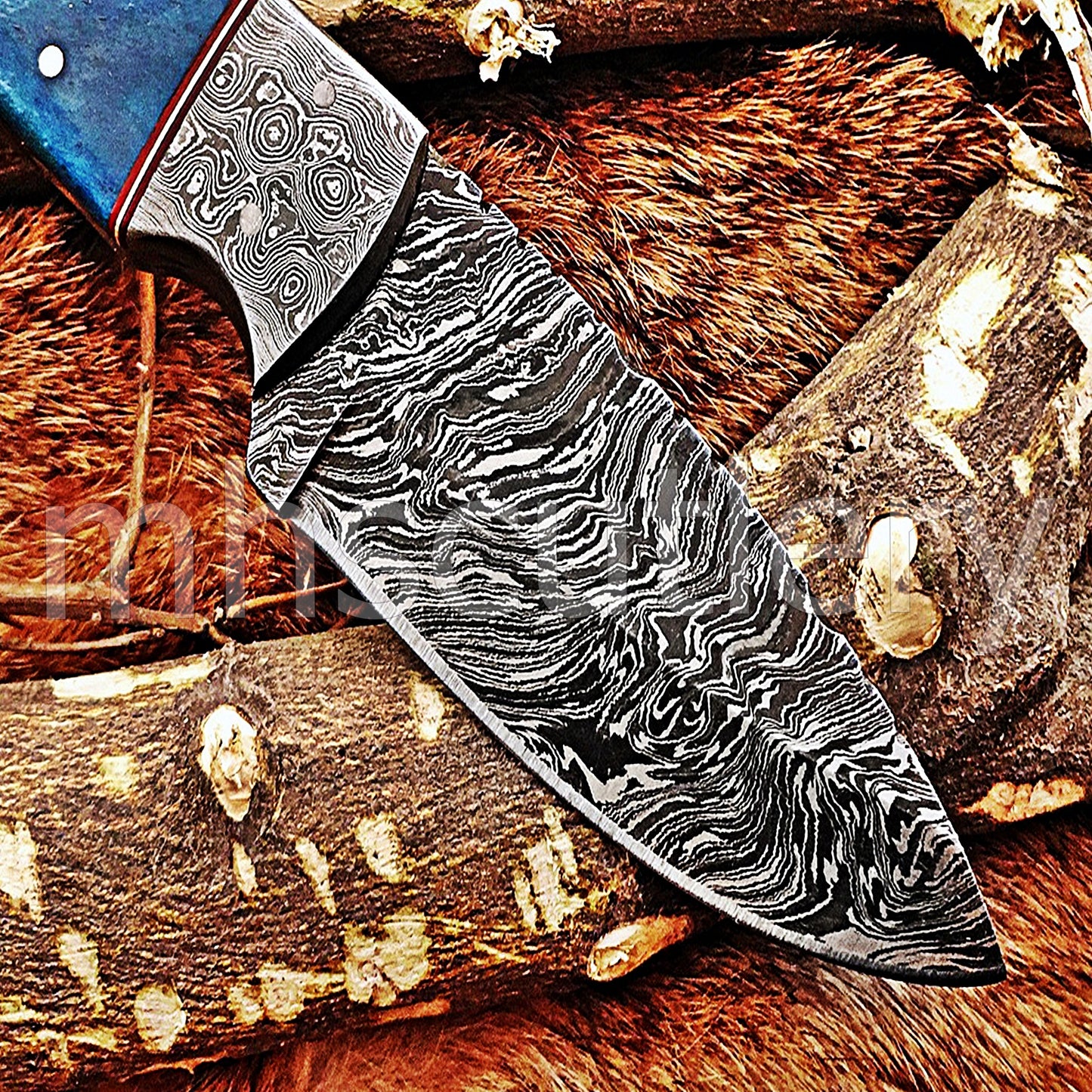 Damascus Steel Fixed Blade Hunting Skinner Knife / Bone Handle | mhscutlery
