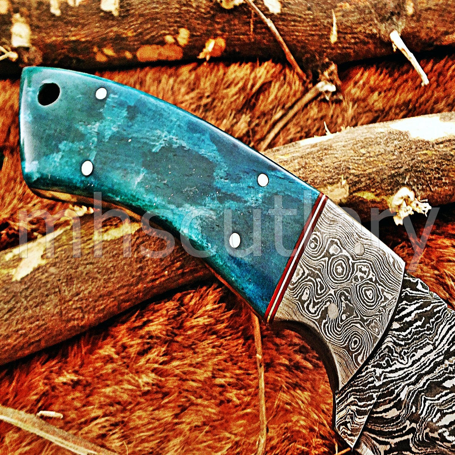 Damascus Steel Fixed Blade Hunting Skinner Knife / Bone Handle | mhscutlery