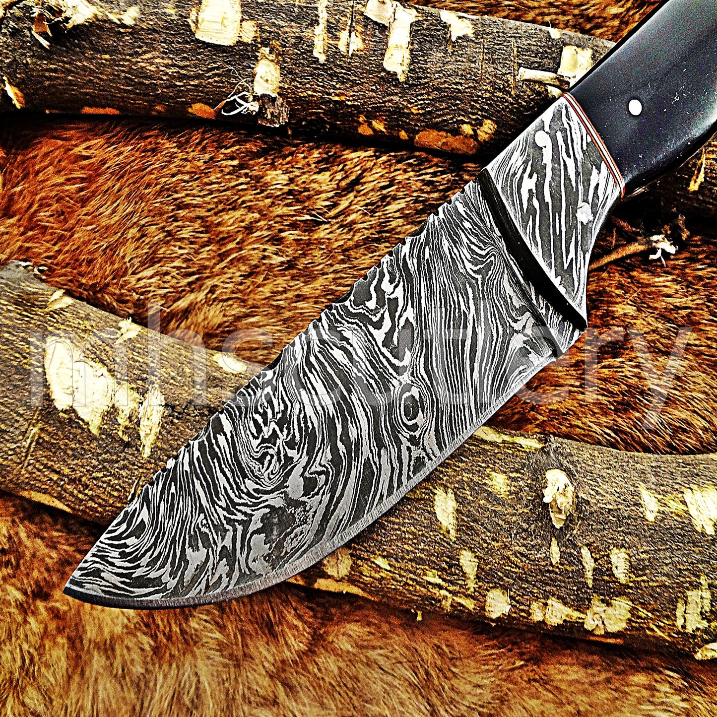 Handmade Damascus Steel Fancy Hunting Skinner Knife / Bull Horn Handle | mhscutlery