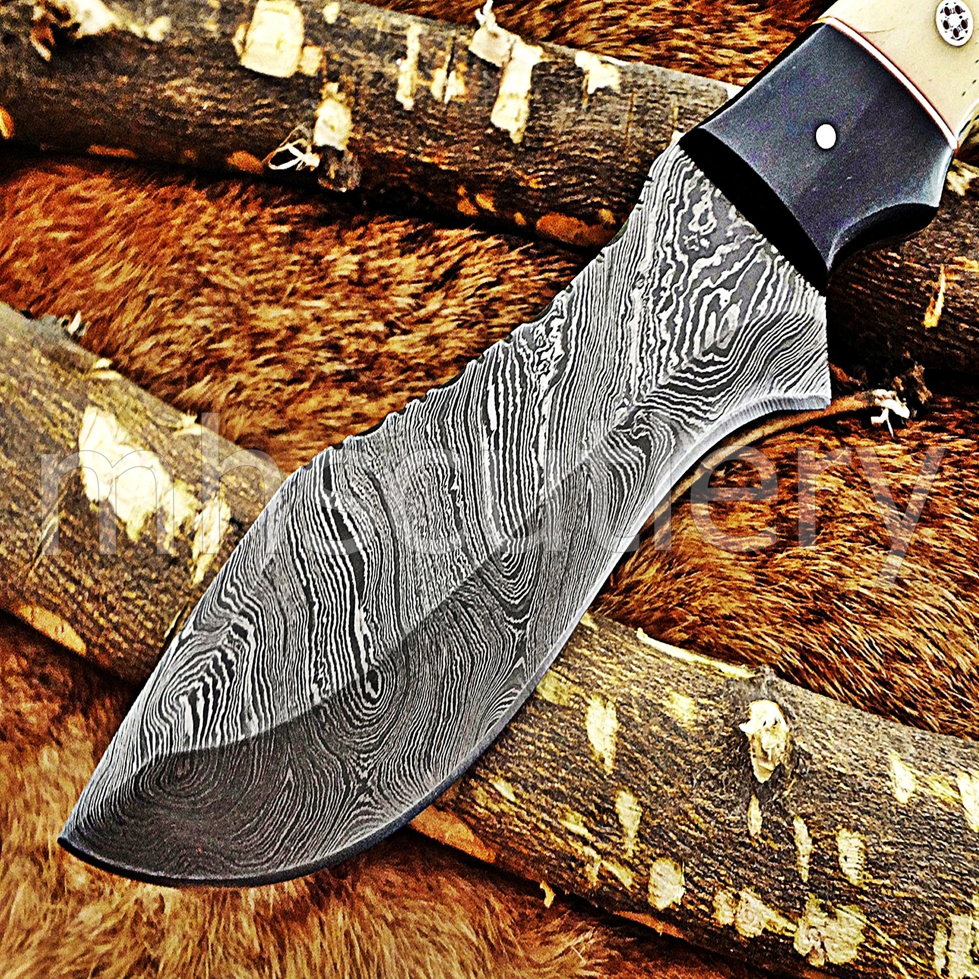 Custom Made Damascus Steel Tactical Hunter Skinning Knife | mhscutlery