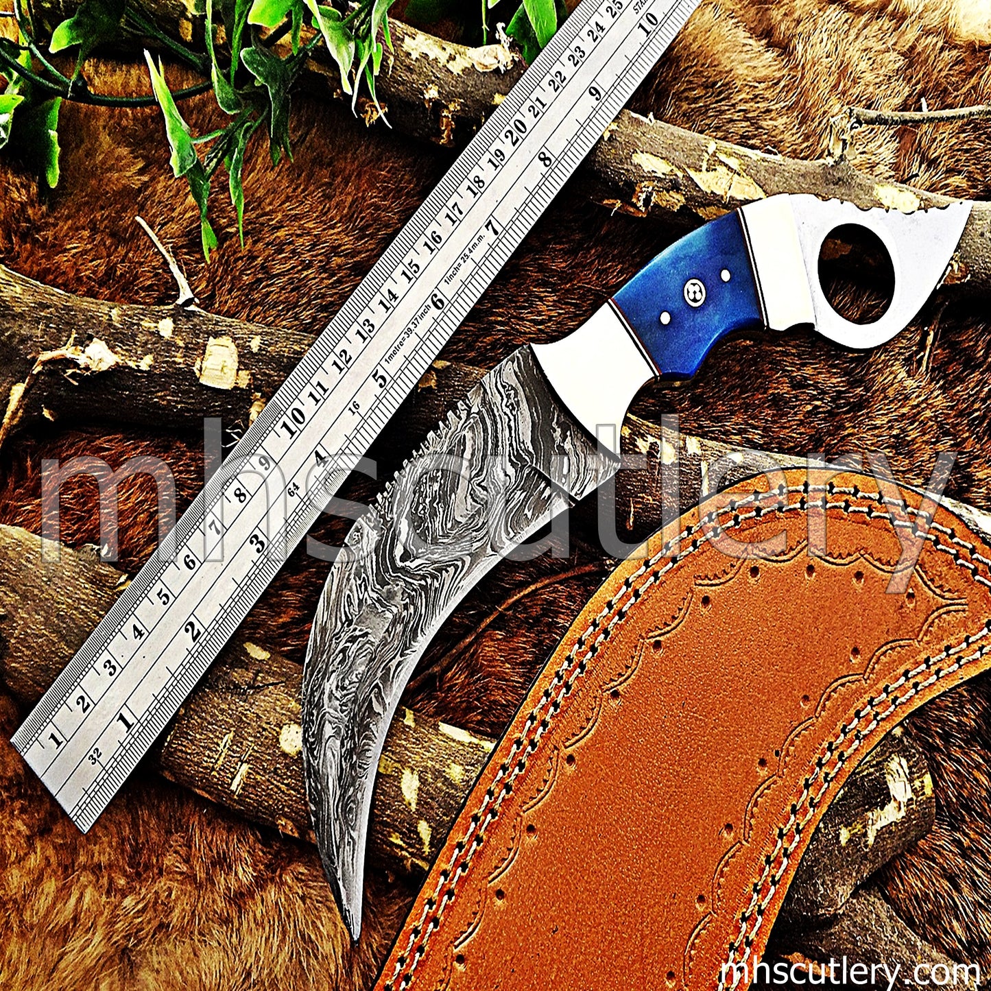Damascus Steel Tactical Karambit Knife / Bone Handle | mhscutlery