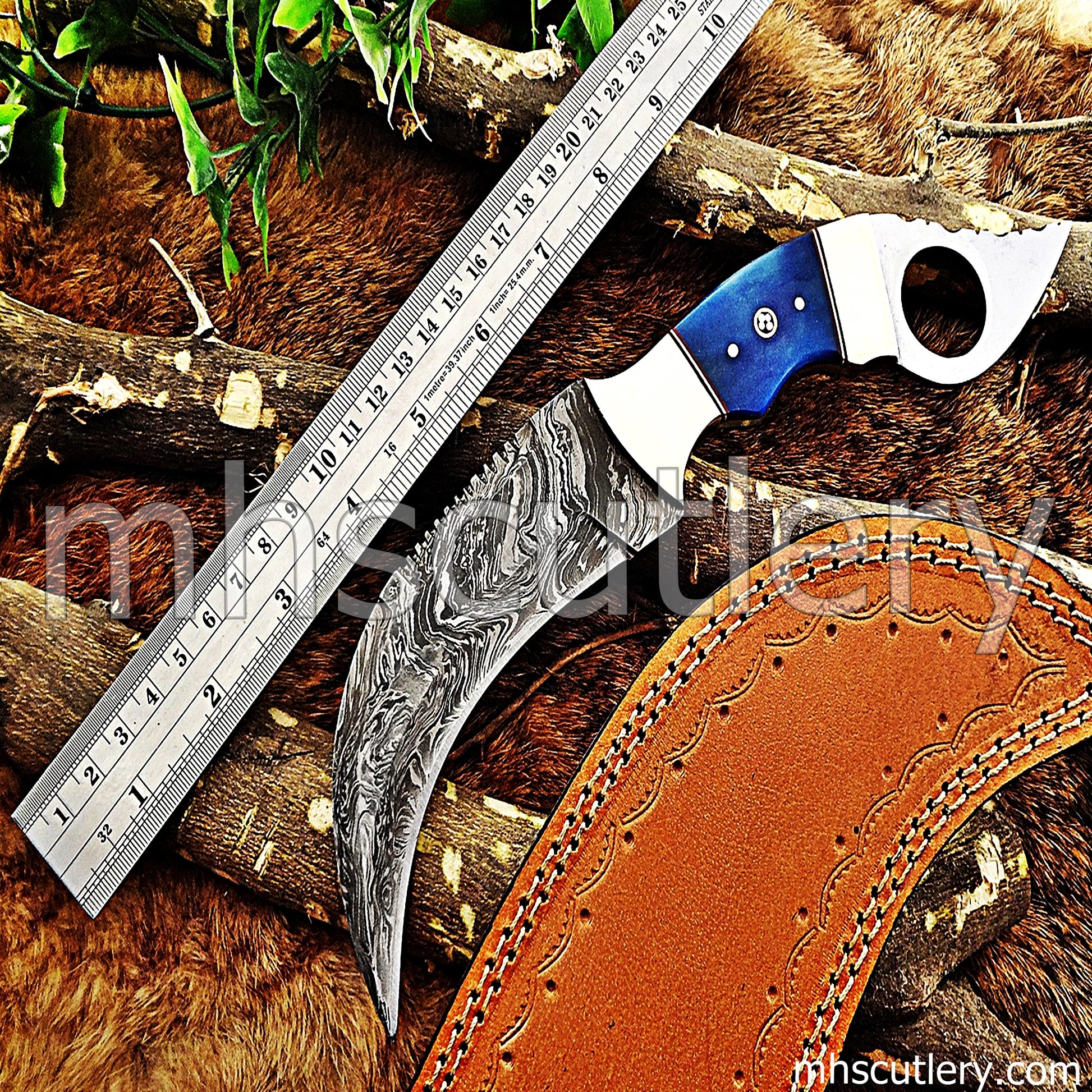 Damascus Steel Tactical Karambit Knife / Bone Handle | mhscutlery