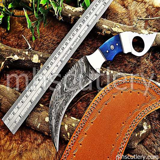 Damascus Steel Tactical Karambit Knife / Bone Handle | mhscutlery