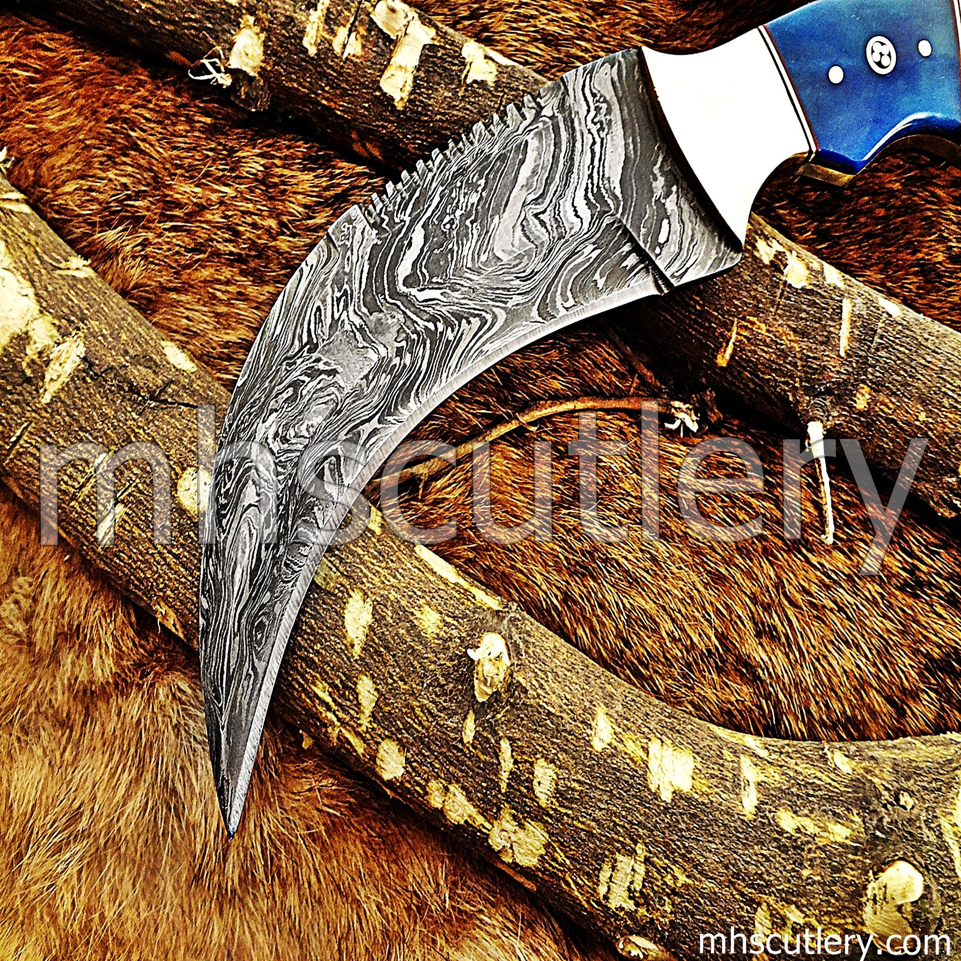 Damascus Steel Tactical Karambit Knife / Bone Handle | mhscutlery