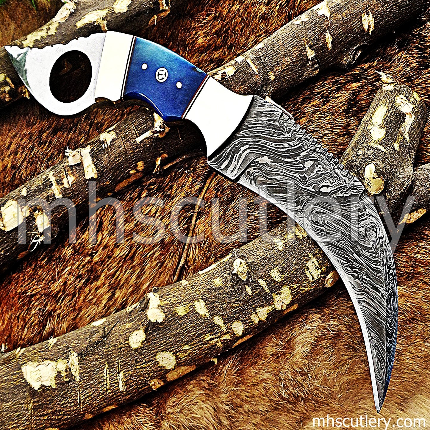 Damascus Steel Tactical Karambit Knife / Bone Handle | mhscutlery