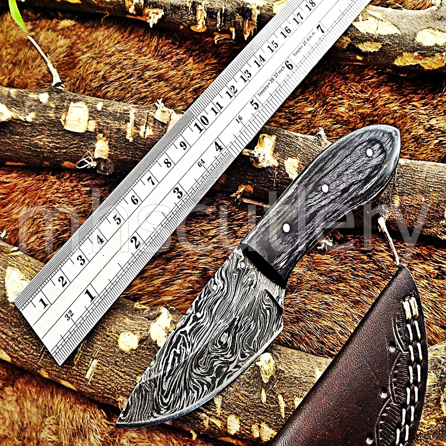 Custom Made Damascus Steel Mini Hunter Skinning Knife With Pakka Wood Handle | mhscutlery