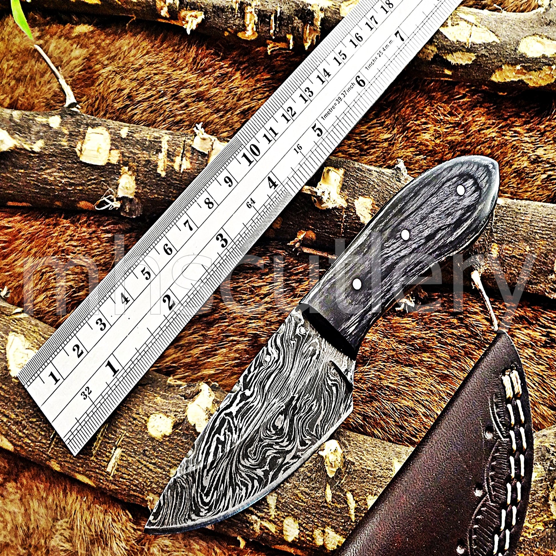 Custom Made Damascus Steel Mini Hunter Skinning Knife With Pakka Wood Handle | mhscutlery