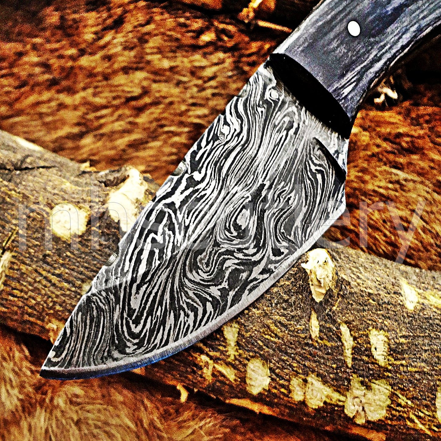 Custom Made Damascus Steel Mini Hunter Skinning Knife With Pakka Wood Handle | mhscutlery